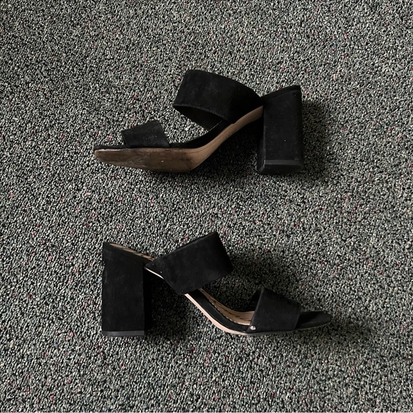 SAM EDELMAN Suede Black Two Strap Sandal Mule Slip-On Block Heeled Shoes Sz 9 - Picture 9 of 16